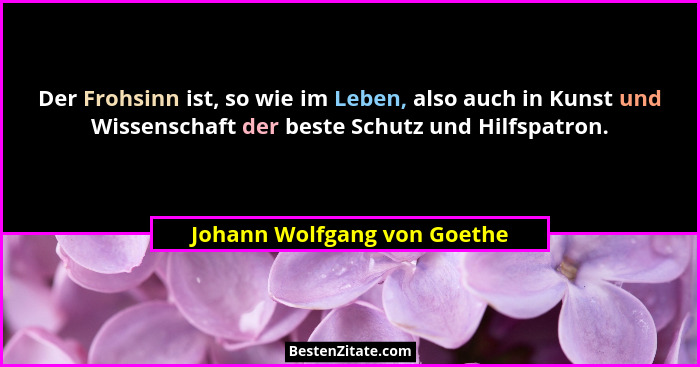 Der Frohsinn ist, so wie im Leben, also auch in Kunst und Wissenschaft der beste Schutz und Hilfspatron.... - Johann Wolfgang von Goethe
