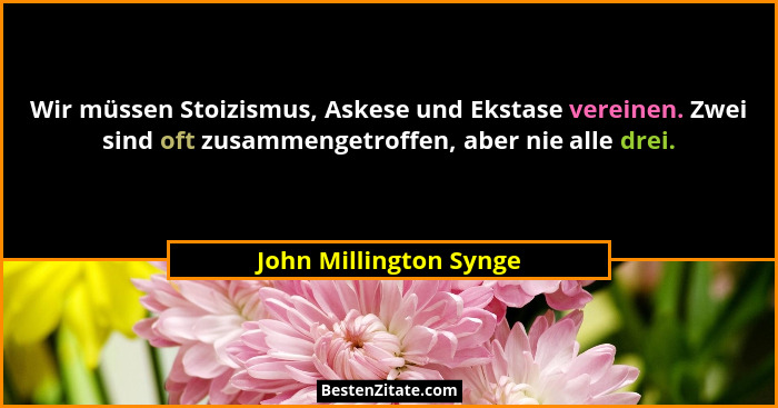 Wir müssen Stoizismus, Askese und Ekstase vereinen. Zwei sind oft zusammengetroffen, aber nie alle drei.... - John Millington Synge