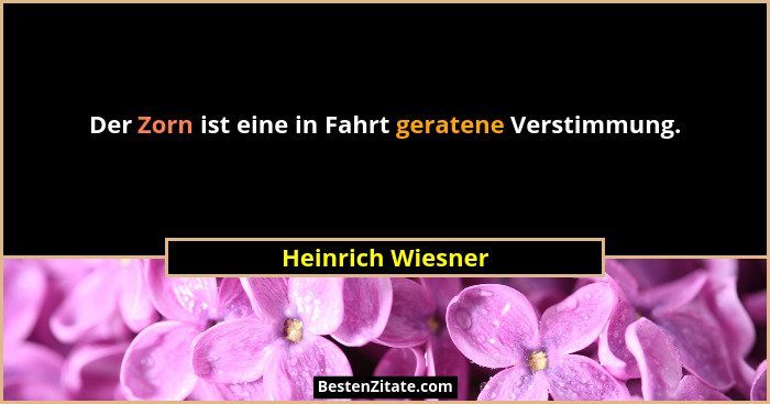 Der Zorn ist eine in Fahrt geratene Verstimmung.... - Heinrich Wiesner