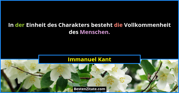 In der Einheit des Charakters besteht die Vollkommenheit des Menschen.... - Immanuel Kant