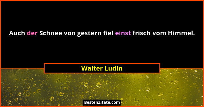 Auch der Schnee von gestern fiel einst frisch vom Himmel.... - Walter Ludin