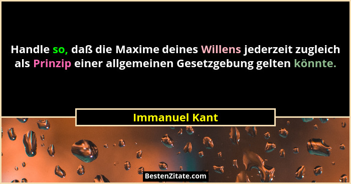 Handle so, daß die Maxime deines Willens jederzeit zugleich als Prinzip einer allgemeinen Gesetzgebung gelten könnte.... - Immanuel Kant