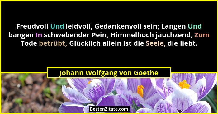 Freudvoll Und leidvoll, Gedankenvoll sein; Langen Und bangen In schwebender Pein, Himmelhoch jauchzend, Zum Tode betrübt,... - Johann Wolfgang von Goethe