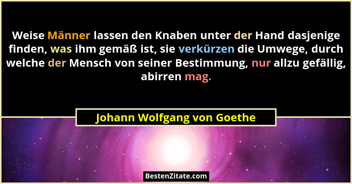 Weise Männer lassen den Knaben unter der Hand dasjenige finden, was ihm gemäß ist, sie verkürzen die Umwege, durch welche... - Johann Wolfgang von Goethe