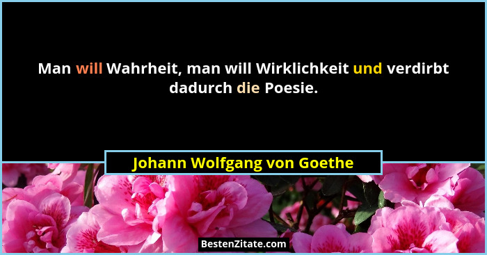 Man will Wahrheit, man will Wirklichkeit und verdirbt dadurch die Poesie.... - Johann Wolfgang von Goethe