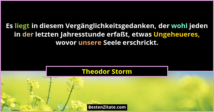 Es liegt in diesem Vergänglichkeitsgedanken, der wohl jeden in der letzten Jahresstunde erfaßt, etwas Ungeheueres, wovor unsere Seele... - Theodor Storm