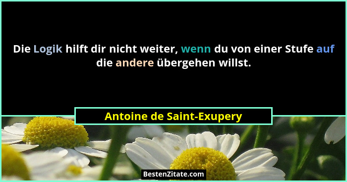 Die Logik hilft dir nicht weiter, wenn du von einer Stufe auf die andere übergehen willst.... - Antoine de Saint-Exupery