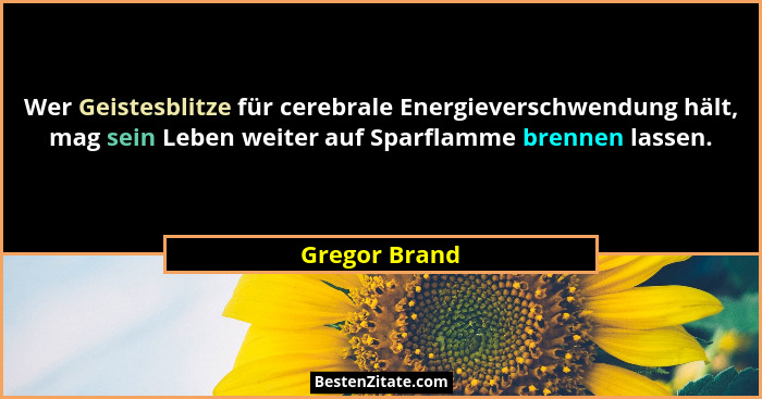 Wer Geistesblitze für cerebrale Energieverschwendung hält, mag sein Leben weiter auf Sparflamme brennen lassen.... - Gregor Brand