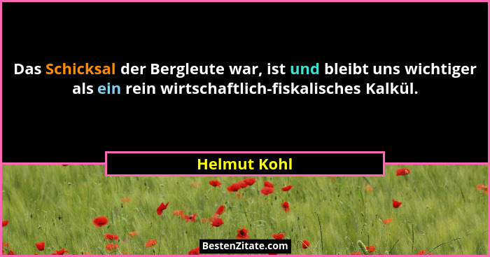 Das Schicksal der Bergleute war, ist und bleibt uns wichtiger als ein rein wirtschaftlich-fiskalisches Kalkül.... - Helmut Kohl