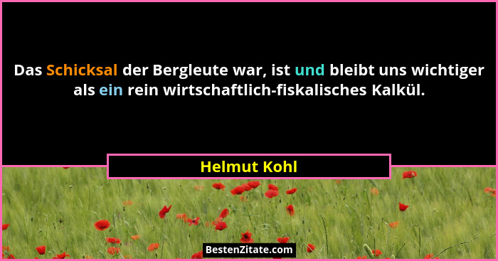 Das Schicksal der Bergleute war, ist und bleibt uns wichtiger als ein rein wirtschaftlich-fiskalisches Kalkül.... - Helmut Kohl