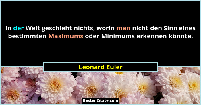 In der Welt geschieht nichts, worin man nicht den Sinn eines bestimmten Maximums oder Minimums erkennen könnte.... - Leonard Euler