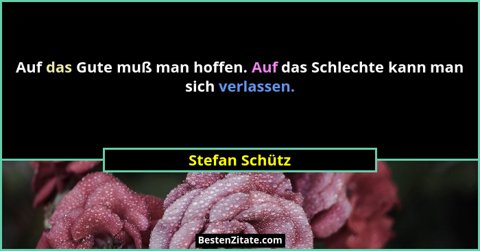 Auf das Gute muß man hoffen. Auf das Schlechte kann man sich verlassen.... - Stefan Schütz