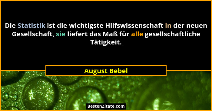 Die Statistik ist die wichtigste Hilfswissenschaft in der neuen Gesellschaft, sie liefert das Maß für alle gesellschaftliche Tätigkeit.... - August Bebel
