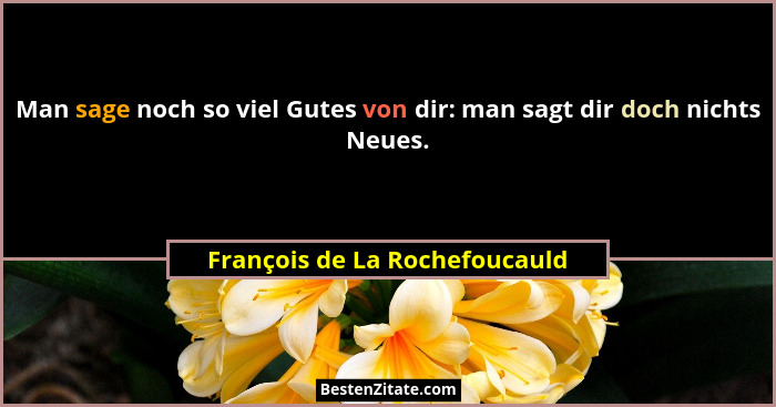 Man sage noch so viel Gutes von dir: man sagt dir doch nichts Neues.... - François de La Rochefoucauld