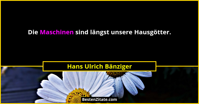 Die Maschinen sind längst unsere Hausgötter.... - Hans Ulrich Bänziger