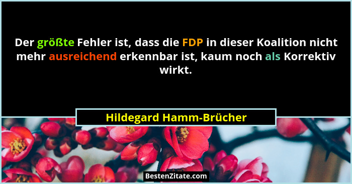 Der größte Fehler ist, dass die FDP in dieser Koalition nicht mehr ausreichend erkennbar ist, kaum noch als Korrektiv wirkt.... - Hildegard Hamm-Brücher