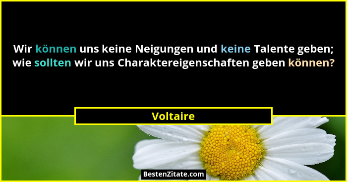 Wir können uns keine Neigungen und keine Talente geben; wie sollten wir uns Charaktereigenschaften geben können?... - Voltaire