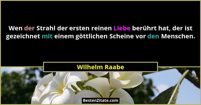 Wen der Strahl der ersten reinen Liebe berührt hat, der ist gezeichnet mit einem göttlichen Scheine vor den Menschen.... - Wilhelm Raabe