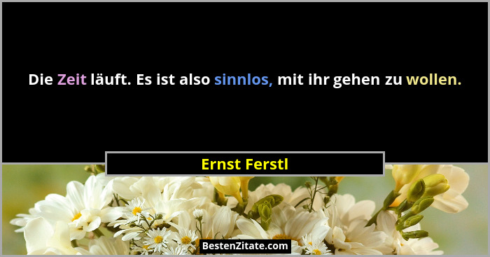Die Zeit läuft. Es ist also sinnlos, mit ihr gehen zu wollen.... - Ernst Ferstl