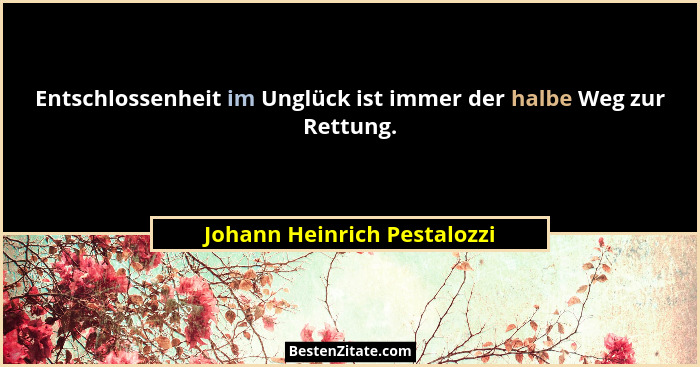 Entschlossenheit im Unglück ist immer der halbe Weg zur Rettung.... - Johann Heinrich Pestalozzi