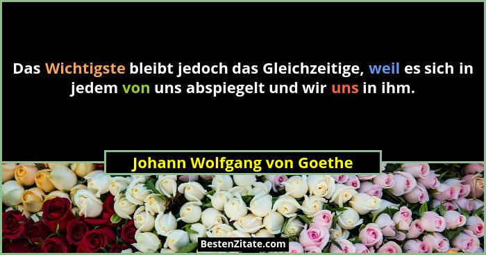 Das Wichtigste bleibt jedoch das Gleichzeitige, weil es sich in jedem von uns abspiegelt und wir uns in ihm.... - Johann Wolfgang von Goethe
