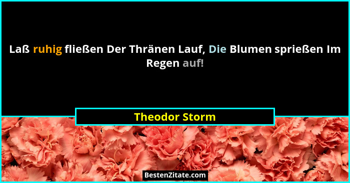 Laß ruhig fließen Der Thränen Lauf, Die Blumen sprießen Im Regen auf!... - Theodor Storm