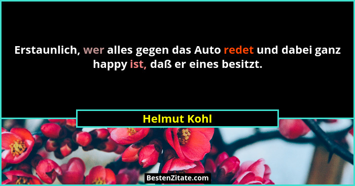 Erstaunlich, wer alles gegen das Auto redet und dabei ganz happy ist, daß er eines besitzt.... - Helmut Kohl