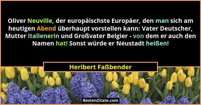 Oliver Neuville, der europäischste Europäer, den man sich am heutigen Abend überhaupt vorstellen kann: Vater Deutscher, Mutter It... - Heribert Faßbender