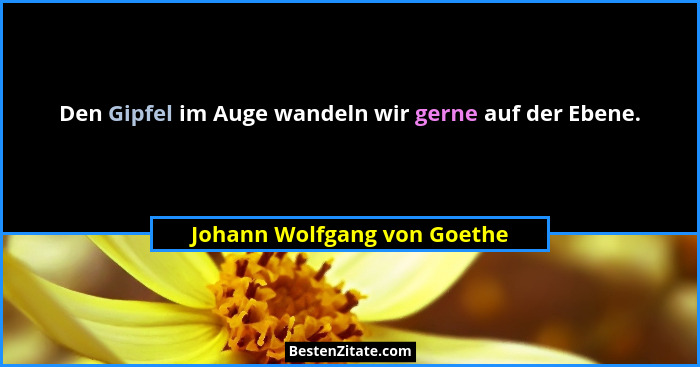 Den Gipfel im Auge wandeln wir gerne auf der Ebene.... - Johann Wolfgang von Goethe