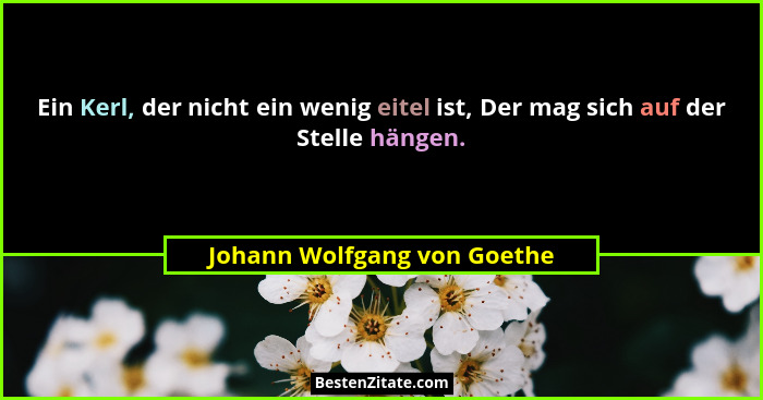 Ein Kerl, der nicht ein wenig eitel ist, Der mag sich auf der Stelle hängen.... - Johann Wolfgang von Goethe