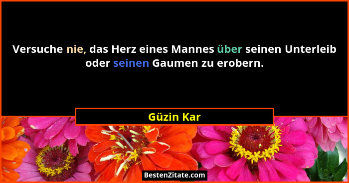 Versuche nie, das Herz eines Mannes über seinen Unterleib oder seinen Gaumen zu erobern.... - Güzin Kar