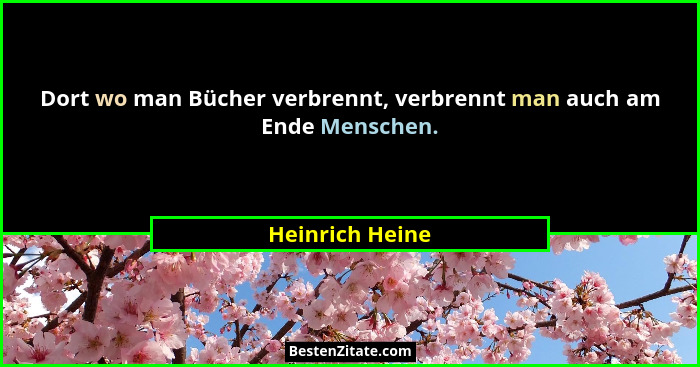 Dort wo man Bücher verbrennt, verbrennt man auch am Ende Menschen.... - Heinrich Heine