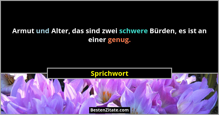 Armut und Alter, das sind zwei schwere Bürden, es ist an einer genug.... - Sprichwort