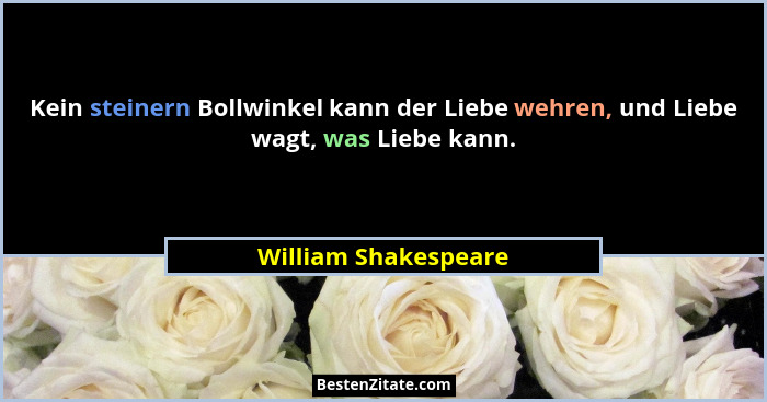 Kein steinern Bollwinkel kann der Liebe wehren, und Liebe wagt, was Liebe kann.... - William Shakespeare
