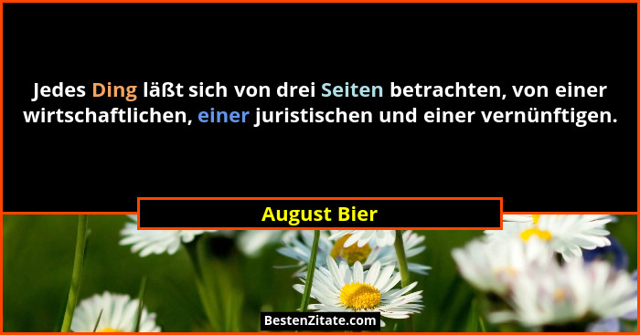 Jedes Ding läßt sich von drei Seiten betrachten, von einer wirtschaftlichen, einer juristischen und einer vernünftigen.... - August Bier
