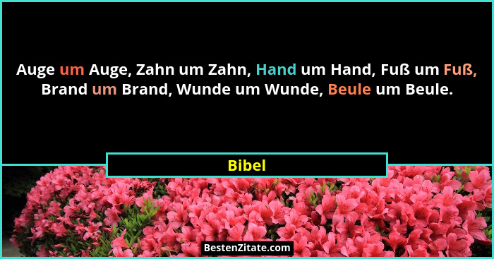 Auge um Auge, Zahn um Zahn, Hand um Hand, Fuß um Fuß, Brand um Brand, Wunde um Wunde, Beule um Beule.... - Bibel