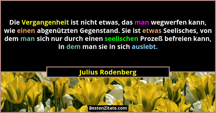 Die Vergangenheit ist nicht etwas, das man wegwerfen kann, wie einen abgenützten Gegenstand. Sie ist etwas Seelisches, von dem man... - Julius Rodenberg