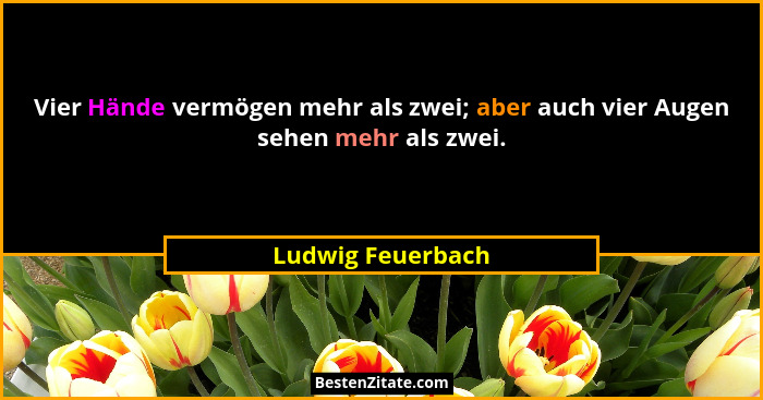 Vier Hände vermögen mehr als zwei; aber auch vier Augen sehen mehr als zwei.... - Ludwig Feuerbach
