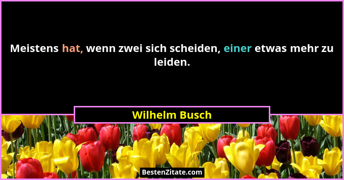 Meistens hat, wenn zwei sich scheiden, einer etwas mehr zu leiden.... - Wilhelm Busch