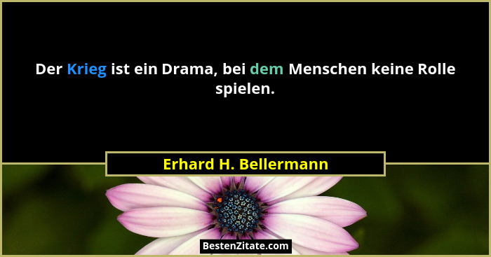 Der Krieg ist ein Drama, bei dem Menschen keine Rolle spielen.... - Erhard H. Bellermann