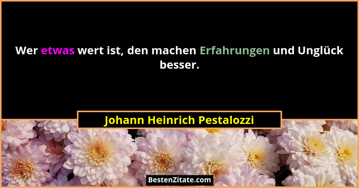 Wer etwas wert ist, den machen Erfahrungen und Unglück besser.... - Johann Heinrich Pestalozzi