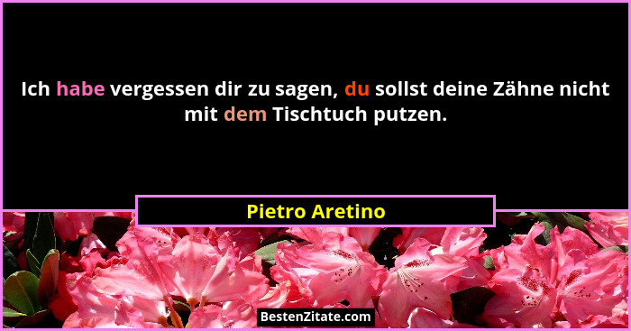 Ich habe vergessen dir zu sagen, du sollst deine Zähne nicht mit dem Tischtuch putzen.... - Pietro Aretino
