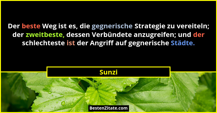 Der beste Weg ist es, die gegnerische Strategie zu vereiteln; der zweitbeste, dessen Verbündete anzugreifen; und der schlechteste ist der Angr... - Sunzi
