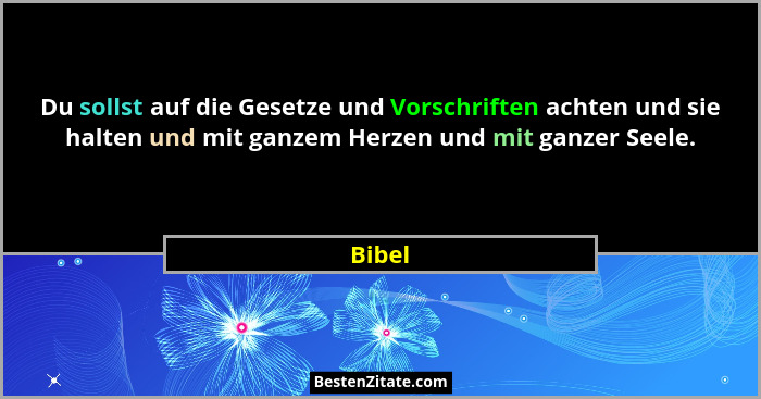 Du sollst auf die Gesetze und Vorschriften achten und sie halten und mit ganzem Herzen und mit ganzer Seele.... - Bibel
