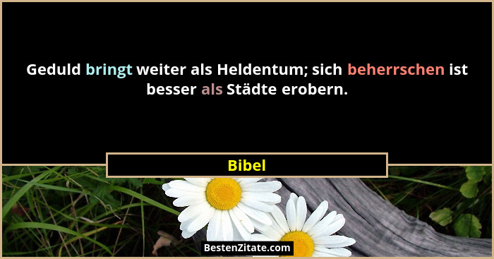 Geduld bringt weiter als Heldentum; sich beherrschen ist besser als Städte erobern.... - Bibel