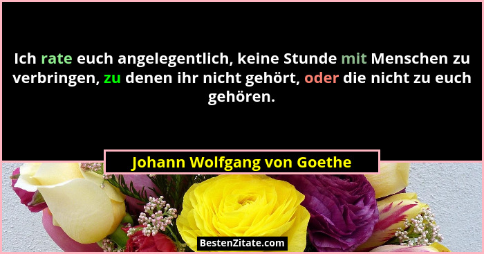 Ich rate euch angelegentlich, keine Stunde mit Menschen zu verbringen, zu denen ihr nicht gehört, oder die nicht zu euch... - Johann Wolfgang von Goethe