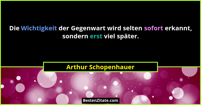 Die Wichtigkeit der Gegenwart wird selten sofort erkannt, sondern erst viel später.... - Arthur Schopenhauer