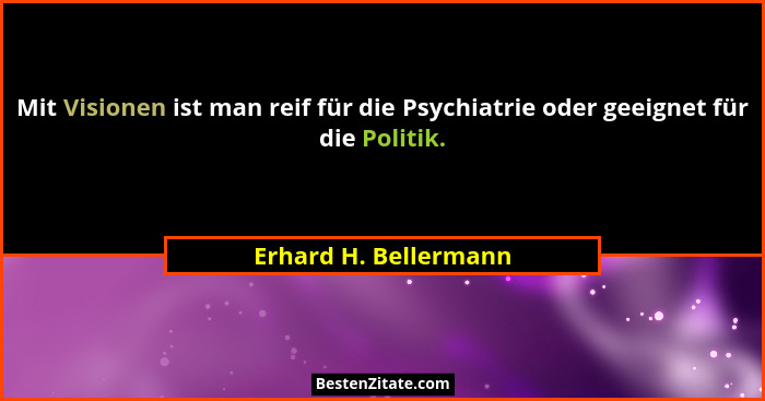 Mit Visionen ist man reif für die Psychiatrie oder geeignet für die Politik.... - Erhard H. Bellermann