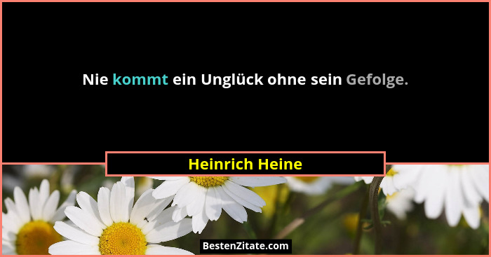 Nie kommt ein Unglück ohne sein Gefolge.... - Heinrich Heine