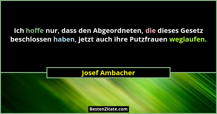 Ich hoffe nur, dass den Abgeordneten, die dieses Gesetz beschlossen haben, jetzt auch ihre Putzfrauen weglaufen.... - Josef Ambacher